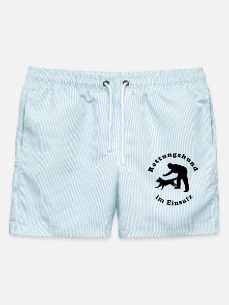 Rettungshund im Einsatz Rund schwarz Transparent - Männer Badeshorts - hellblau gestreift