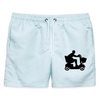 Bild von behinderten Menschen im Elektromobil # - Männer Badeshorts - hellblau gestreift - Vorne - AI Model Male 178 light (178cm)