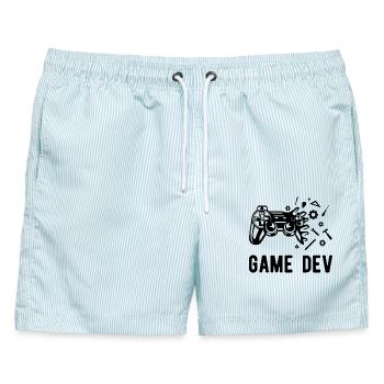Game Dev - Männer Badeshorts - hellblau gestreift - Vorne - AI Model Male 178 light (178cm)