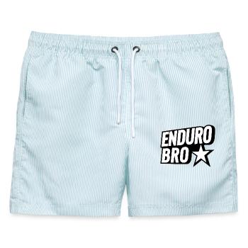 Enduro Bro MTB Team - Männer Badeshorts - hellblau gestreift - Vorne - AI Model Male 178 light (178cm)