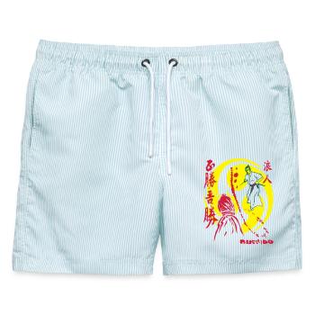 Samurai_Outlaw_5 - Männer Badeshorts - hellblau gestreift - Vorne - AI Model Male 178 light (178cm)