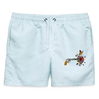 Die Friedenswaffe - Männer Badeshorts - hellblau gestreift - Vorne - AI Model Male 178 light (178cm)