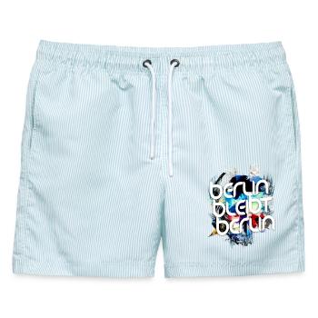 Berlin bleibt Berlin - Berlin Lebt - Männer Badeshorts - hellblau gestreift - Vorne - AI Model Male 178 light (178cm)