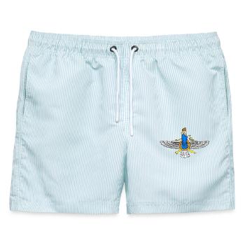 Anunnaki Gott  - Männer Badeshorts - hellblau gestreift - Vorne - AI Model Male 178 light (178cm)