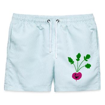 Niedliches Radieschen - Männer Badeshorts - hellblau gestreift - Vorne - AI Model Male 178 light (178cm)