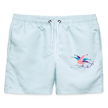 Narrenkappe Narrenmütze Karneval Fasching - Männer Badeshorts - hellblau gestreift - Vorne - AI Model Male 178 light (178cm)