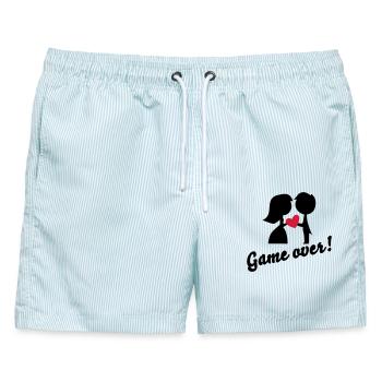 hochzeit - Männer Badeshorts - hellblau gestreift - Vorne - AI Model Male 178 light (178cm)