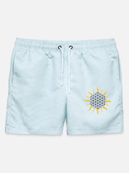 Sonne, sun, Blume des Lebens, flower of life - Männer Badeshorts - hellblau gestreift