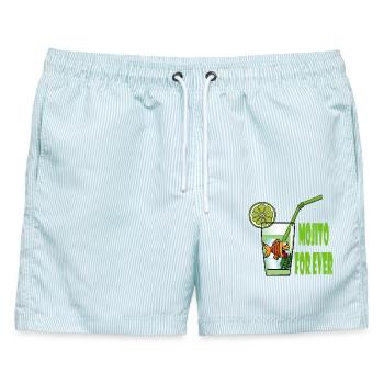 Mojito und Goldfisch - Männer Badeshorts - hellblau gestreift - Vorne - AI Model Male 178 light (178cm)