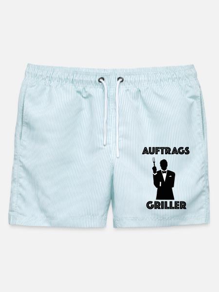Auftragsgriller Griller Grillmeister Geschenk - Männer Badeshorts - hellblau gestreift