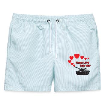 make love not war - Männer Badeshorts - hellblau gestreift - Vorne - AI Model Male 178 light (178cm)