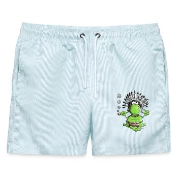 Peace Frosch - Männer Badeshorts - hellblau gestreift - Vorne - AI Model Male 178 light (178cm)
