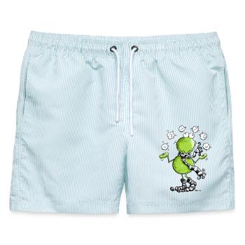 Winter Frosch - Männer Badeshorts - hellblau gestreift - Vorne - AI Model Male 178 light (178cm)