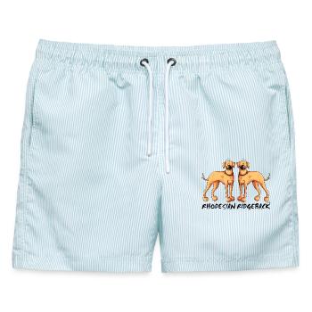 Rhodesian Ridgeback Duo - Männer Badeshorts - hellblau gestreift - Vorne - AI Model Male 178 light (178cm)