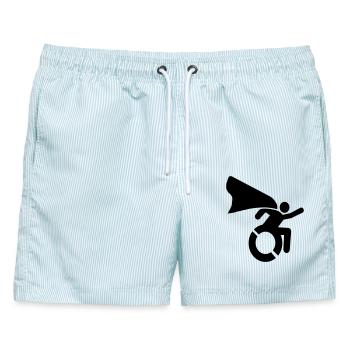 im Rollstuhl # - Männer Badeshorts - hellblau gestreift - Vorne - AI Model Male 178 light (178cm)