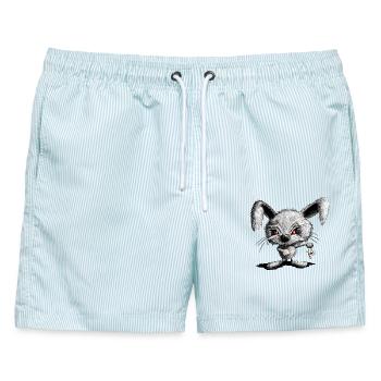 Halloween Hase I Horror Kaninchen I Böser Hase - Männer Badeshorts - hellblau gestreift - Vorne - AI Model Male 178 light (178cm)