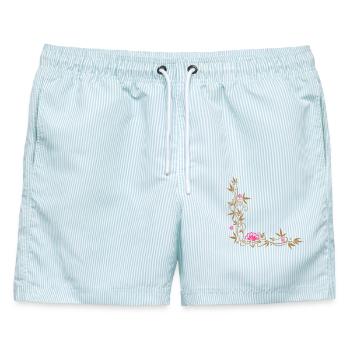 Bambus mit Lotusblüte und kleinen Blüten. - Männer Badeshorts - hellblau gestreift - Vorne - AI Model Male 178 light (178cm)