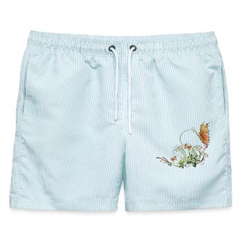Schmetterlinge mit floralen Elementen - Männer Badeshorts - hellblau gestreift - Vorne - AI Model Male 178 light (178cm)