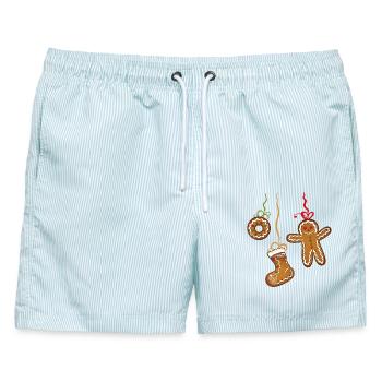 Weihnachtsplätzchen, Weihnachten, Lebkuchenmann. - Männer Badeshorts - hellblau gestreift - Vorne - AI Model Male 178 light (178cm)