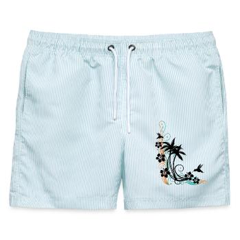 Palmen Hibiskus Kolibri Sommer - Männer Badeshorts - hellblau gestreift - Vorne - AI Model Male 178 light (178cm)