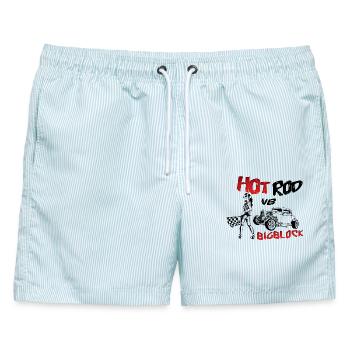 Hot Rod V8 Big Block - Männer Badeshorts - hellblau gestreift - Vorne - AI Model Male 178 light (178cm)