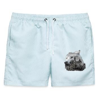 Wolf, Wolfskopf und der Harz - Männer Badeshorts - hellblau gestreift - Vorne - AI Model Male 178 light (178cm)