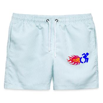 Rollstuhlfahrer mit Flammen # - Männer Badeshorts - hellblau gestreift - Vorne - AI Model Male 178 light (178cm)