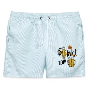 Service Team Bier - Männer Badeshorts - hellblau gestreift - Vorne - AI Model Male 178 light (178cm)