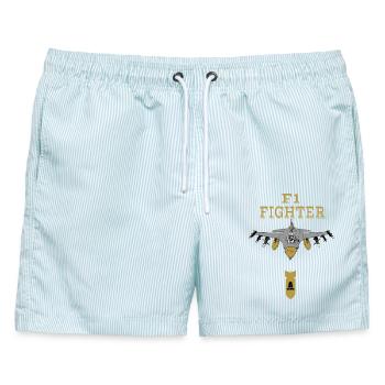 Kampfflugzeug - Männer Badeshorts - hellblau gestreift - Vorne - AI Model Male 178 light (178cm)