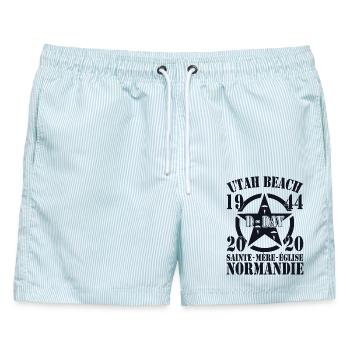 Utah Beach 1944 - 2020 D-Day Holy Mother Church - Männer Badeshorts - hellblau gestreift - Vorne - AI Model Male 178 light (178cm)