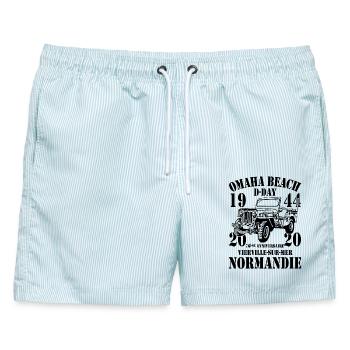 Omaha Beach D-Day 1944-2020 76. Jahrestag - Männer Badeshorts - hellblau gestreift - Vorne - AI Model Male 178 light (178cm)