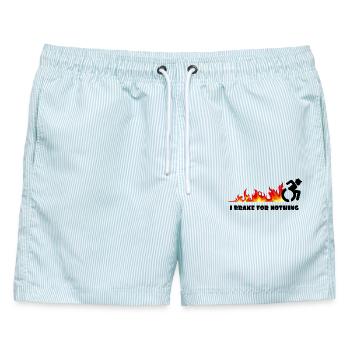 Ich werde mit meinem Rollstuhl für nichts bremsen # - Männer Badeshorts - hellblau gestreift - Vorne - AI Model Male 178 light (178cm)