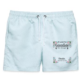 Party Gästeliste - Männer Badeshorts - hellblau gestreift - Vorne - AI Model Male 178 light (178cm)