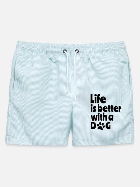 Das Leben ist besser mit einem Hund, Hunden, Tier 001 - Männer Badeshorts - hellblau gestreift
