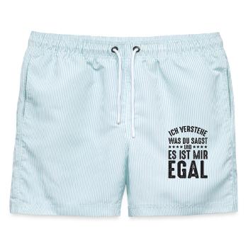 Ist mir Egal - Männer Badeshorts - hellblau gestreift - Vorne - AI Model Male 178 light (178cm)