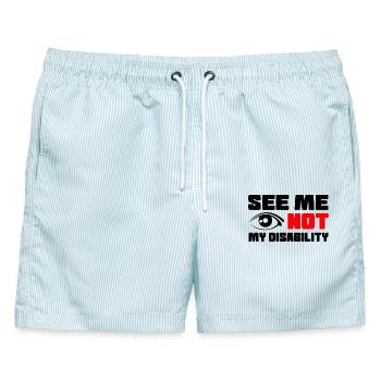 Sieh mich, nicht meine Behinderung, Rollstuhl # - Männer Badeshorts - hellblau gestreift - Vorne - AI Model Male 178 light (178cm)