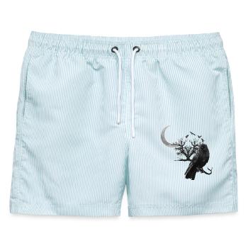 krähe, mondsichel, Bäume, gothic design - Männer Badeshorts - hellblau gestreift - Vorne - AI Model Male 178 light (178cm)