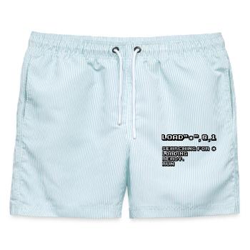 Retro Computing und 8-Bit Nostalgie - Männer Badeshorts - hellblau gestreift - Vorne - AI Model Male 178 light (178cm)