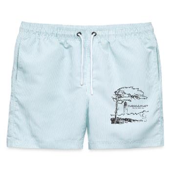 Darss Coast - Leuchtturm Ostsee - Männer Badeshorts - hellblau gestreift - Vorne - AI Model Male 178 light (178cm)