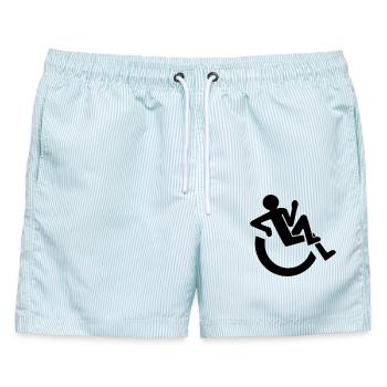 Entspannter Rollstuhlfahrer, Roller, Behinderter # - Männer Badeshorts - hellblau gestreift - Vorne - AI Model Male 178 light (178cm)