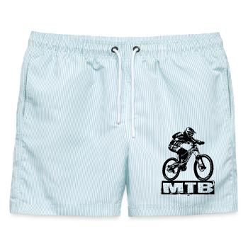 MTB - Männer Badeshorts - hellblau gestreift - Vorne - AI Model Male 178 light (178cm)