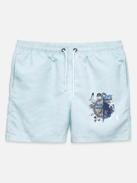 Nachtnautischer Ankerkompass - Männer Badeshorts - hellblau gestreift
