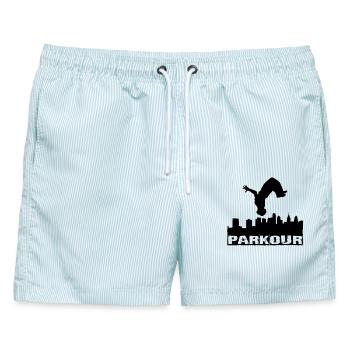 Parkour - Männer Badeshorts - hellblau gestreift - Vorne - AI Model Male 178 light (178cm)