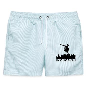 Parkour - Männer Badeshorts - hellblau gestreift - Vorne - AI Model Male 178 light (178cm)