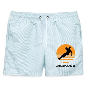 Parkour - Männer Badeshorts - hellblau gestreift - Vorne - AI Model Male 178 light (178cm)