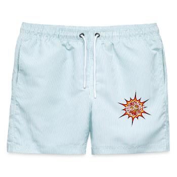 Explosion, Bombe, Explosion, Bombe # - Männer Badeshorts - hellblau gestreift - Vorne - AI Model Male 178 light (178cm)