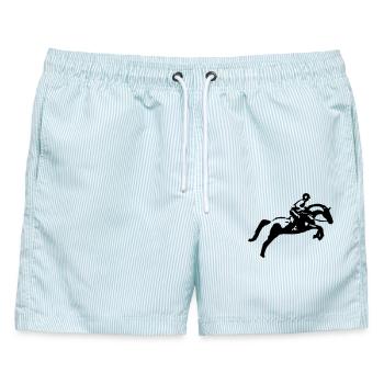 Springreiten Springpferd, Vielseitigkeitsreiter - Männer Badeshorts - hellblau gestreift - Vorne - AI Model Male 178 light (178cm)