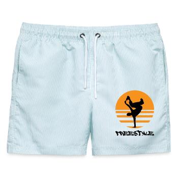 Freistil - Männer Badeshorts - hellblau gestreift - Vorne - AI Model Male 178 light (178cm)