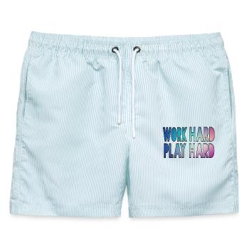Arbeite hart, spiele hart, arbeite hart, spiele hart * - Männer Badeshorts - hellblau gestreift - Vorne - AI Model Male 178 light (178cm)
