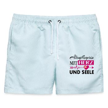 Altenpflegerin mit Herz und Seele - Männer Badeshorts - hellblau gestreift - Vorne - AI Model Male 178 light (178cm)